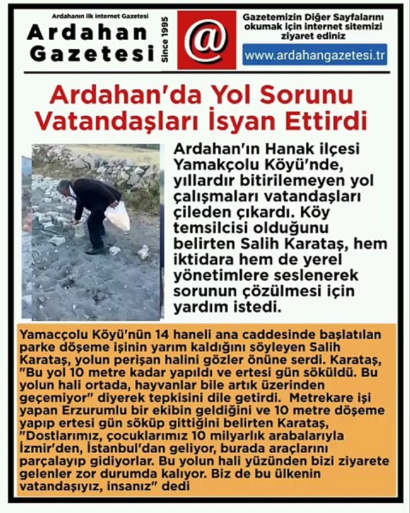 Ardahan Gazetesi hanak yol sorunu haberi