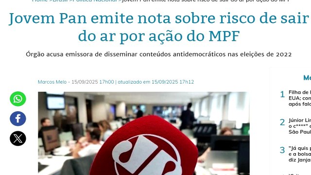 Jovem Pan emite nota sobre risco de sair do ar