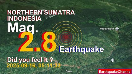 northern sumatra, indonesia Earthquake today now 2025-09-16, at 05:11:33