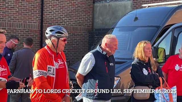 Ian Botham, Bill Beaumont & Bradley Wiggins on the Lourdes to Lords Cycle Ride from Farnham.
