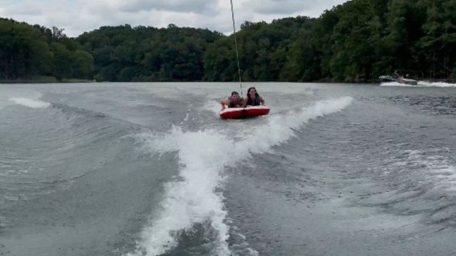 Tubing ride on the lake turns turbulent and sends passengers crashing into the water
