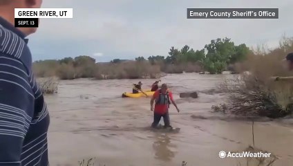 Utah rescue team pulls person from violent floodwaters