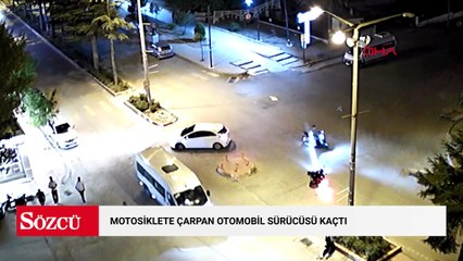 Motosiklete çarpan otomobilin sürücüsünün kaçtığı kaza kamerada
