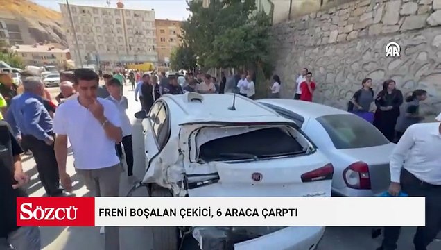 Freni boşalan çekici, 6 araca çarptı