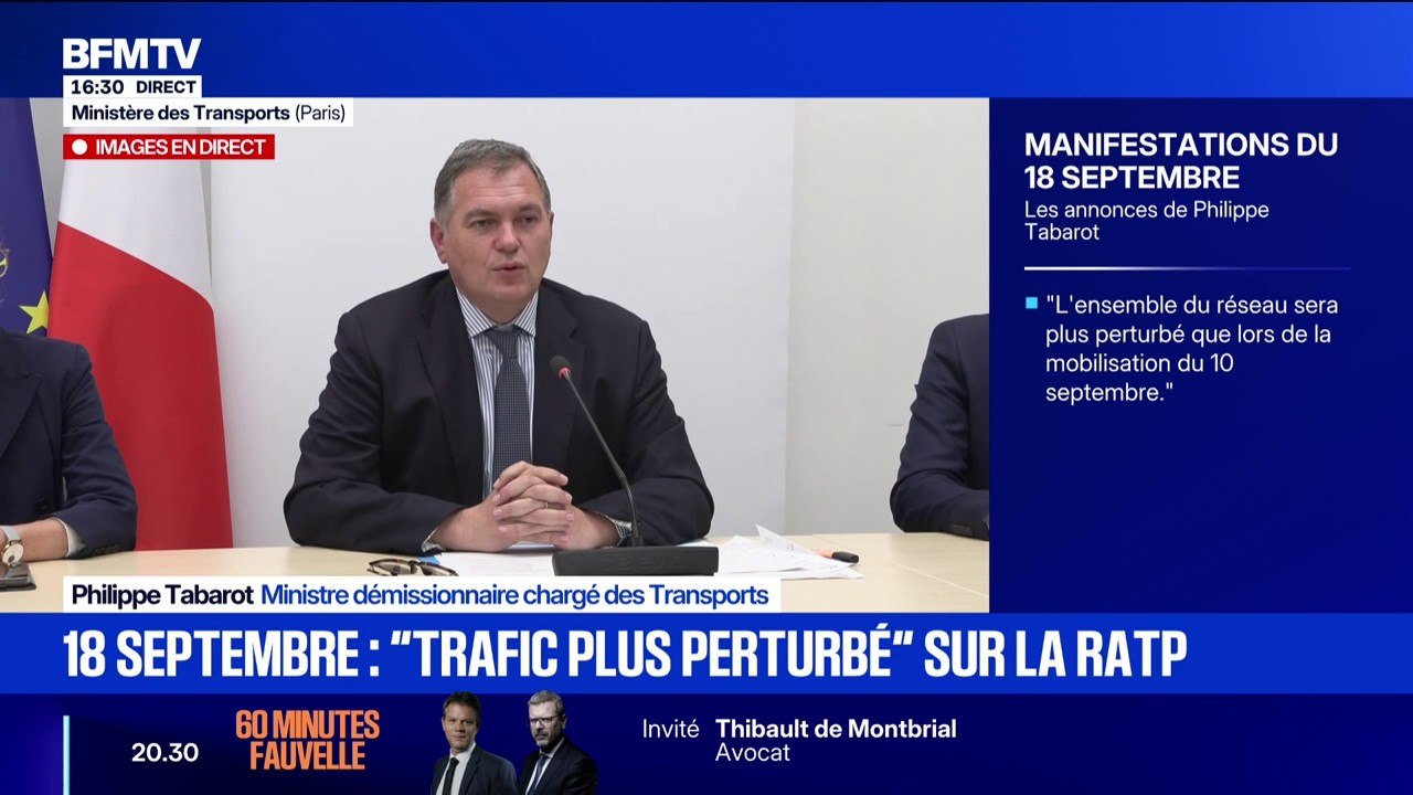 Mobilisation du 18 septembre: " Le syndicat majoritaire des contrôleurs aériens a décidé de retirer son préavis pour cette journée", indique le ministre démissionnaire chargé des Transports, Philippe Tabarot