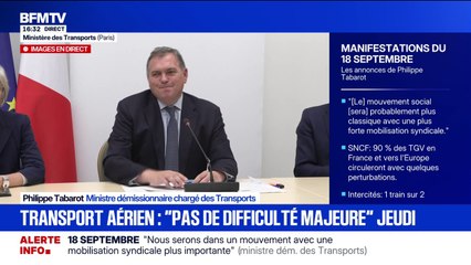 Mobilisation du 18 septembre: Philippe Tabarot, ministre démissionnaire chargé des Transports, appelle "à la raison"