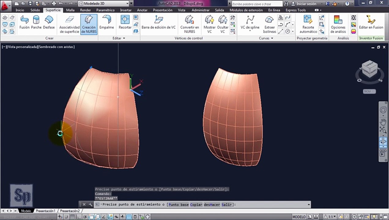 Autocad - 4/4 Superficies 3D; superficies NURBS, vértices de control. Tutorial en español HD