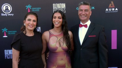 Lilly Singh and her parents attend a special red carpet screening of "Doin' It" in Los Angeles