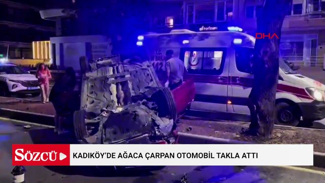 Kadıköy’de ağaca çarpan otomobil takla attı: 2 yaralı