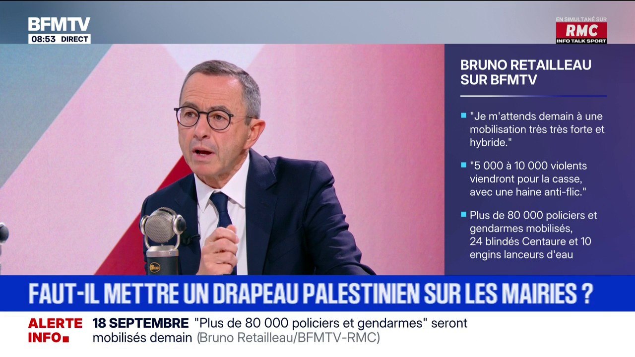 Drapeau palestinien sur les mairies: "Quand Olivier Faure demande à ce que le 22 septembre, les mairies se pavoisent du drapeau palestinien, je dis stop! Arrêtez Olivier Faure!", s'insurge Bruno Retailleau