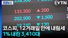 코스피, 12거래일 만에 내림세...1% 내린 3,410대 / YTN