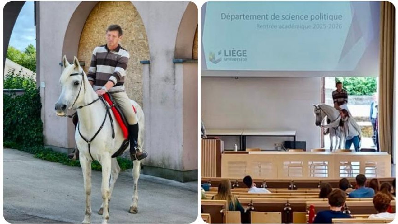 Après avoir perdu un pari avec ses étudiants, un professeur de l’Université de Liège les accueille... à cheval