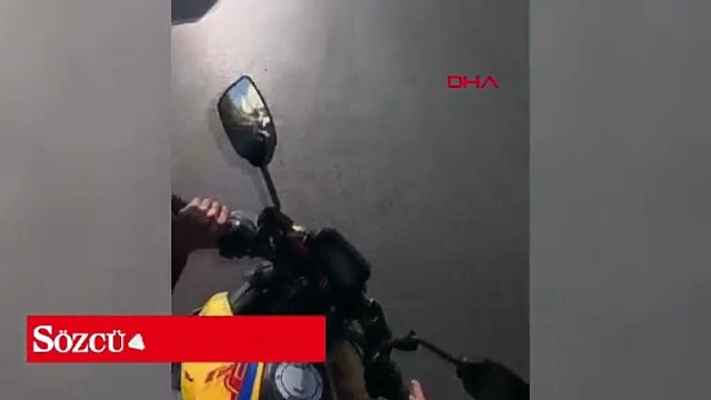 Motosiklet sürücüsünün yola savrulduğu kaza, kask kamerasında