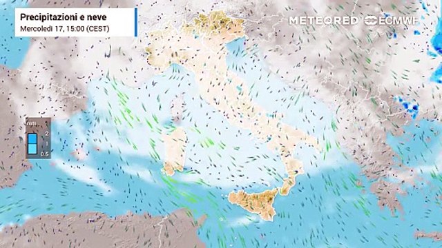 Mappa relativa alle piogge in arrivo sull'Italia