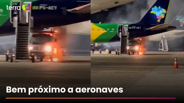 Caminhão pega fogo na pista do Aeroporto de Viracopos