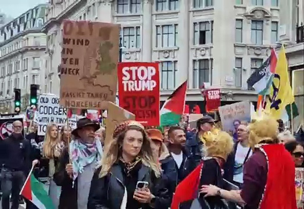 Anti-Trump protestors march through Regent Street in London