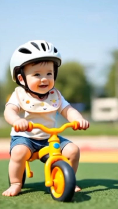 cute baby playing with cycle