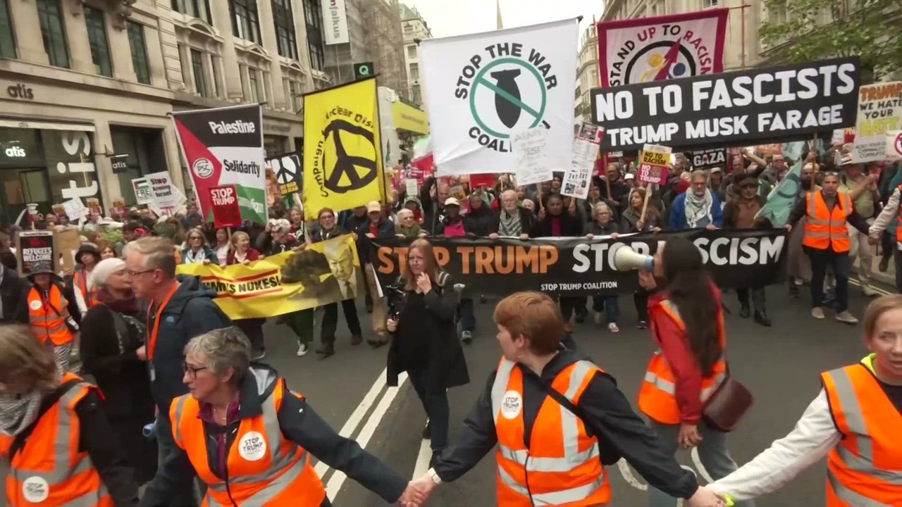 'It's disgusting': Thousands of anti-Trump protesters march in London against state visit