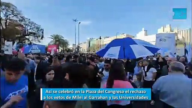 Así se celebró en la Plaza del Congreso el rechazo a los vetos de Milei al Garrahan y las Universidades