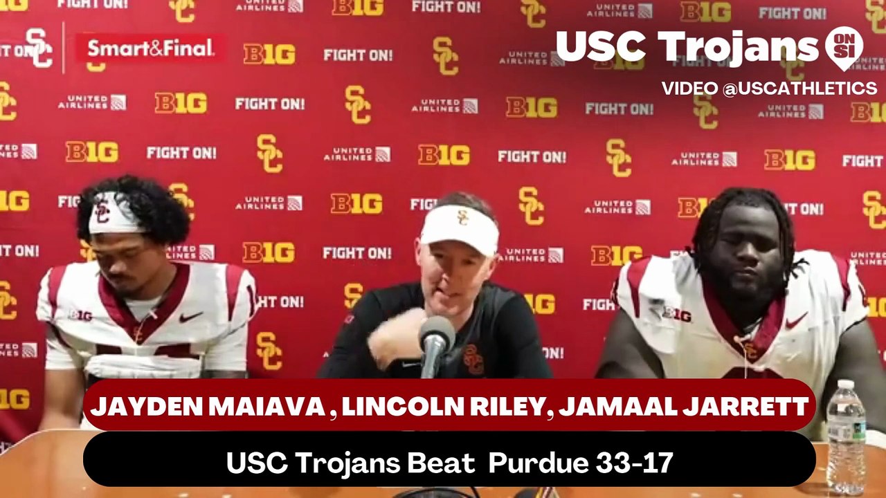 USC Trojans Coach Lincoln Riley, Quarterback Jayden Maiava, and Defensive Tackle Jamaal Jarrett discusses how the Trojans face the adversity of game delays