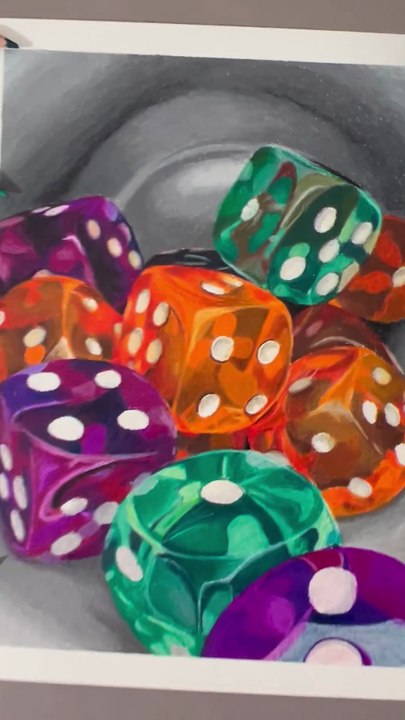 Dessin réaliste au crayon de couleur : jeu de dés #draw #dessin #art