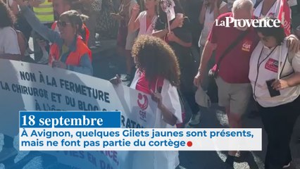 18 septembre, À Avignon, quelques Gilets jaunes sont présents, mais ne font pas partie du cortège