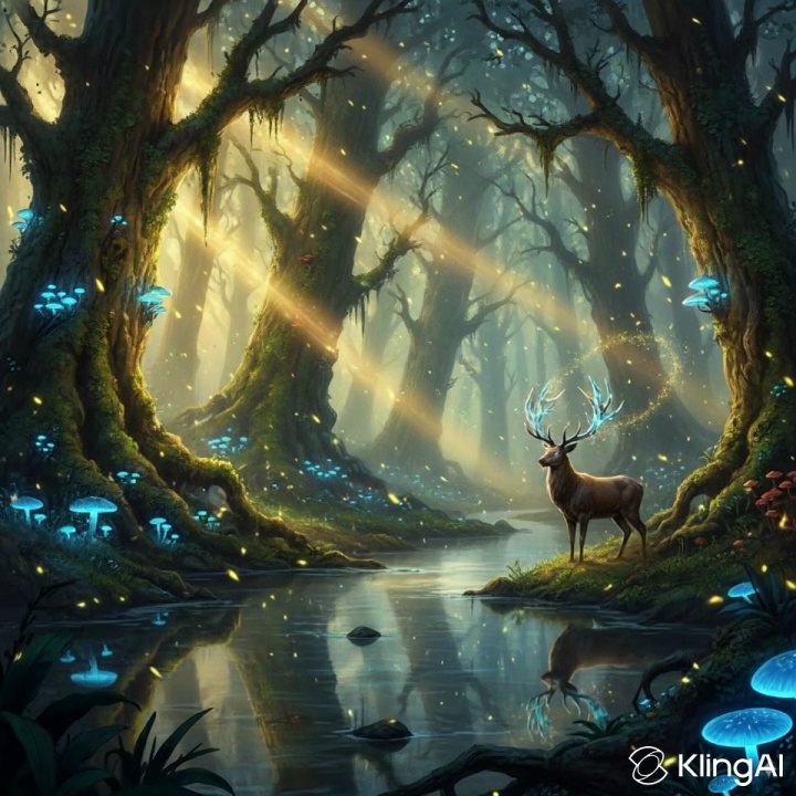 Magical Fantasy Forest with Glowing Deer | Relaxing Nature Animation