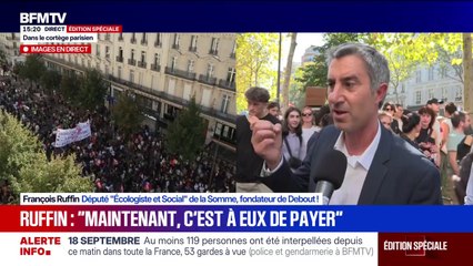 18 septembre: "Aujourd'hui ce que l'on voit c'est unité syndicale qui est un modèle pour nous", déclare François Ruffin, depuis le cortège parisien