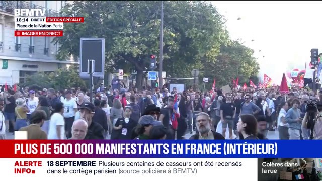 Mobilisation du 18 septembre: le ministère de l'Intérieur recense plus de 500.000 manifestants en France