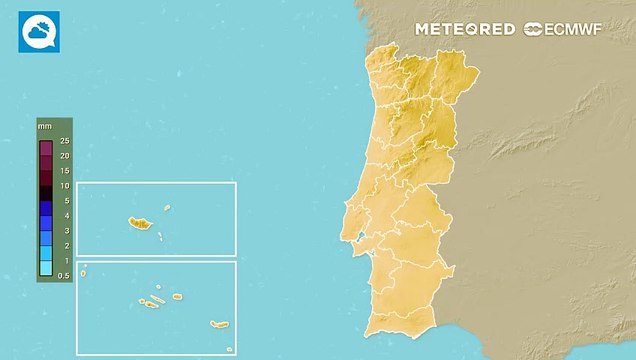 Esta é a previsão da distribuição de chuva para os próximos dias em Portugal