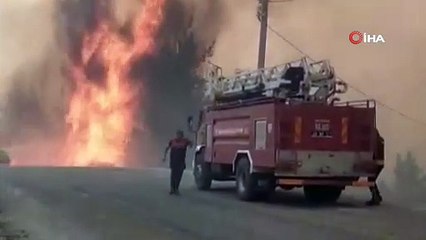 Muğla\'da orman yangınında araç alevlerin arasında kadı