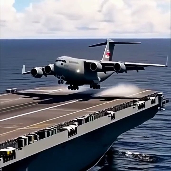 🛬 C-17 Globemaster Lands on Aircraft Carrier?! 🚢 Unreal Military Aviation Moment!