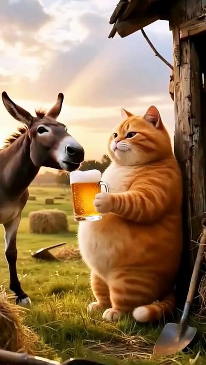 Donkey and cat far video