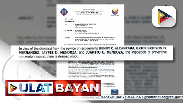 16 na tauhan ng DPWH Bulacan 1st District engineering office, pinatawan ng preventive suspension ng Ombudsman | ulat ni Bernard Ferrer