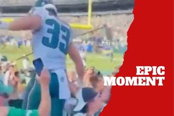 Cooper DeJean celebrates game-winning block with Eagles fans
