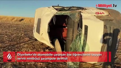 Otomobille çarpışan öğrenci servis minibüsü şarampole devrildi: 9 yaralı