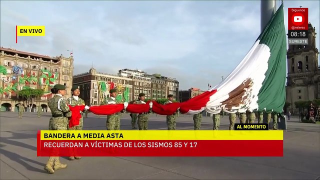 Sheinbaum encabeza izamiento en memoria a víctimas de sismos de 1985 y 2017