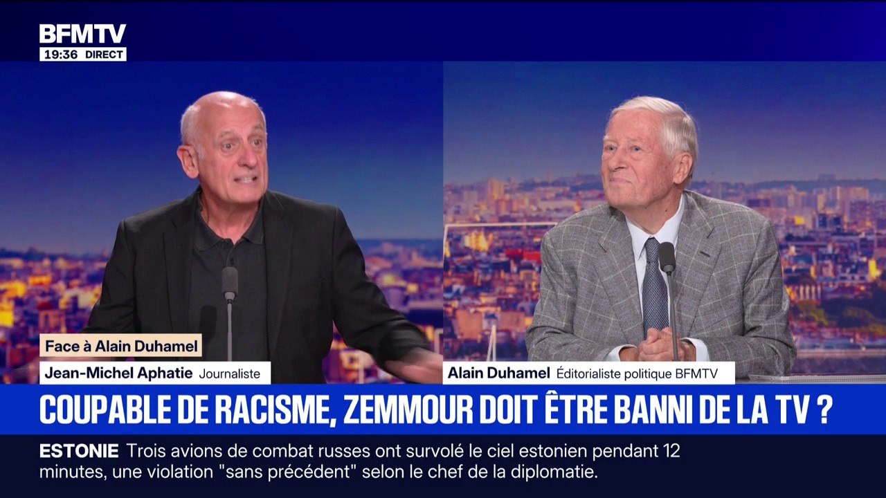 Éric Zemmour condamné pour des propos racistes en 2019: "C'est un délinquant [...] Il est raciste avec un tapon officiel posé par la justice française", souligne Jean-Michel Aphatie