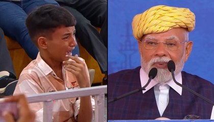Kid in Modi’s Bhavnagar rally breaks down as PM asks officials to collect painting