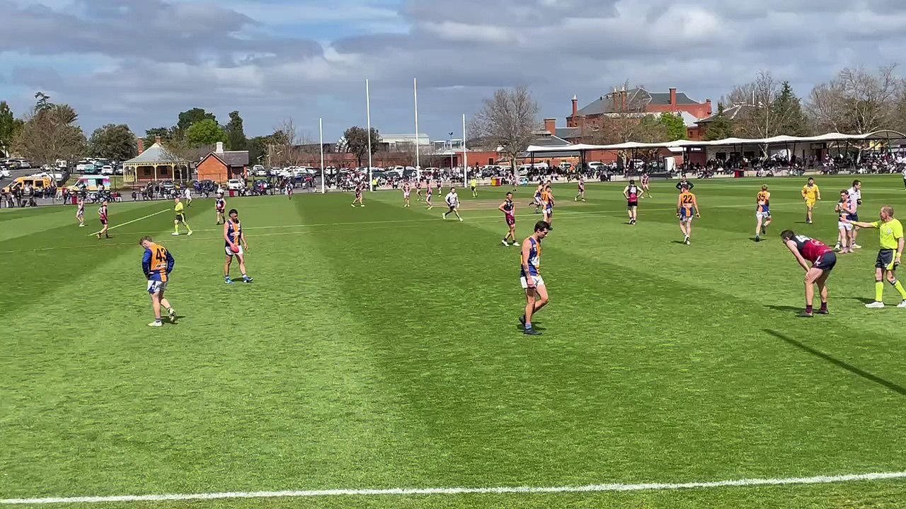 2025 BFNL grand final: Golden Square's Tanner Rayner kicks final goal of reserves grand final.