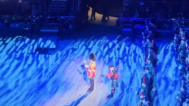 'The Finale' - Massed Pipes and Drums perform beneath fireworks at the 75th Royal Edinburgh Military Tattoo