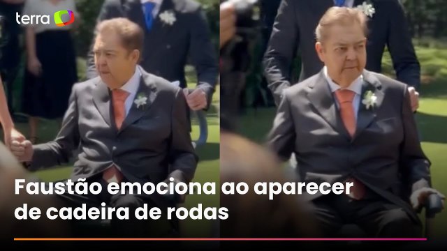 Faustão faz primeira aparição, após alta hospitalar, no casamento da filha