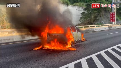 國道四號豐原段火燒車引發大塞車🔥