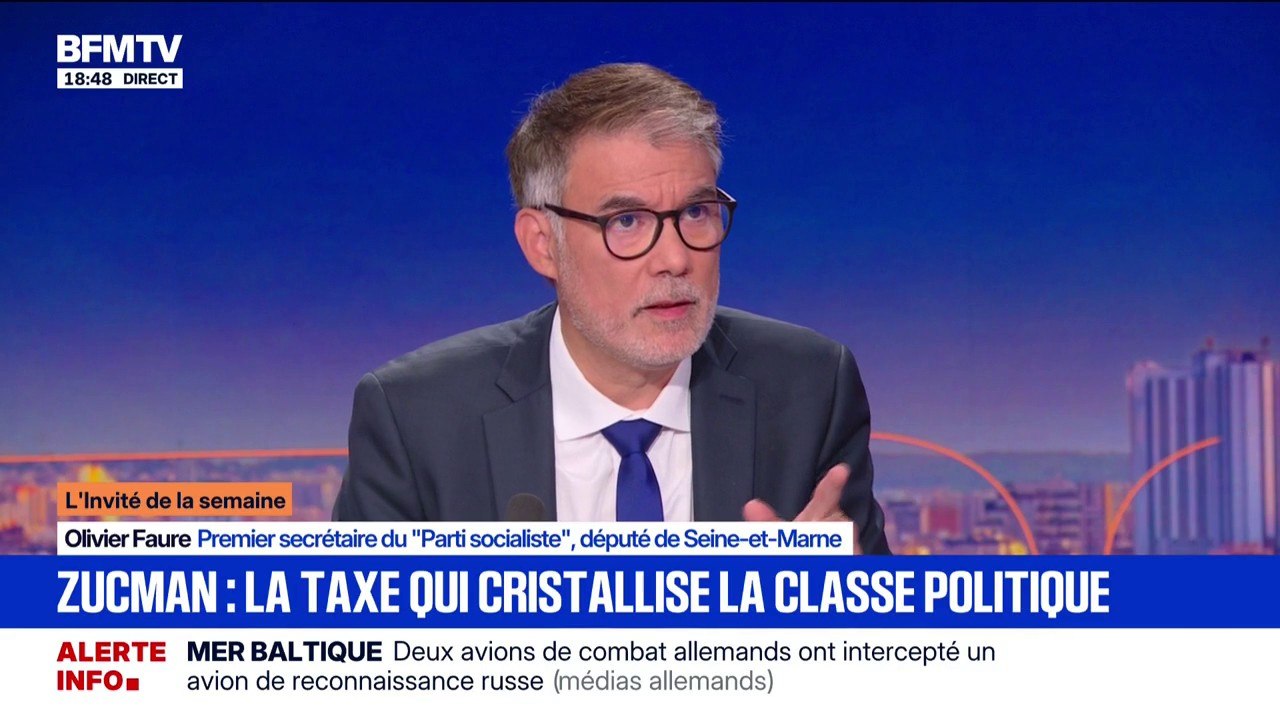 Taxe Zucman: "Pour des gens qui ont plus de 100 millions de capital, on prend 2%, ils ne vont pas mourir", fustige Olivier Faure (PS)