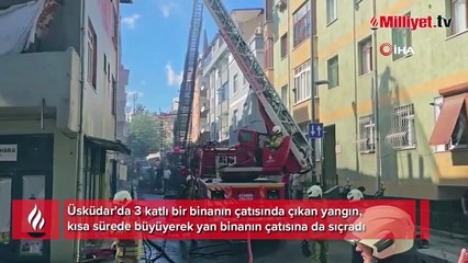 Üsküdar'da çatı yangını: Alevler yan binaya sıçradı