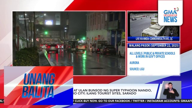 Malakas na hangin at ulan bunsod ng Super Typhoon Nando, ramdam na sa Baguio City; ilang tourist sites, sarado | Unang Balita