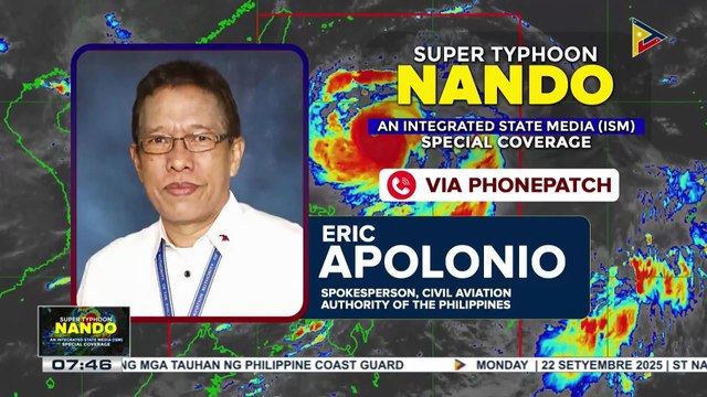 Panayam kay Civil Aviation Authority of the Philippines spokesperson Eric Apolonio ukol sa update sa cancelation ng ilang flight ngayon araw dahil sa Bagyong #NandoPH