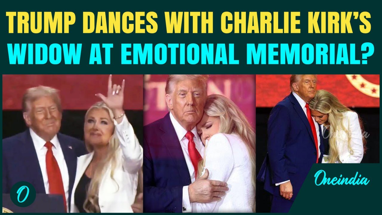 Trump Hugs, Kisses Charlie's Widow Kirk at Funeral –Tearful Erika Smiles, Makes Mysterious Hand Sign