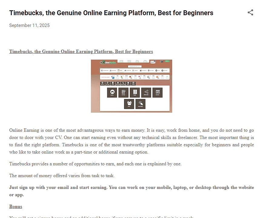 Timebucks Real and Genuine Earning Platform