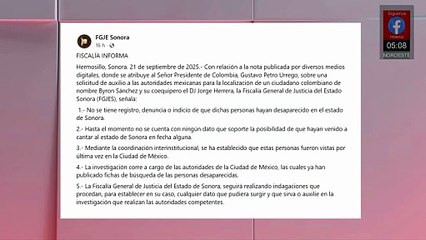 Fiscalía de Sonora descarta investigación por desaparición de cantantes colombianos